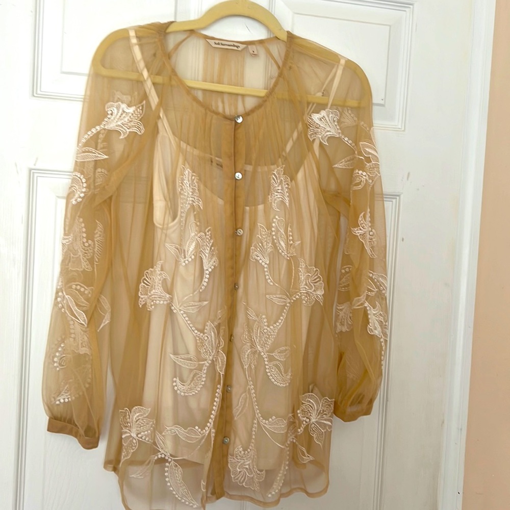 Gorgeous embroidered see through shirt with detached cami underneath